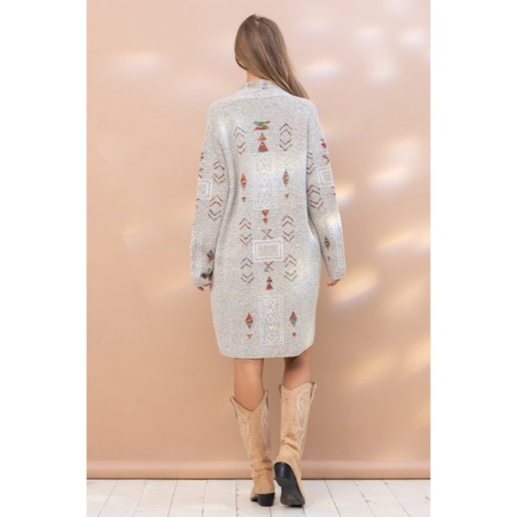 SOLD OUT Gray Colorful Aztec Tribal Western Marled Open Knit Cardigan Long - Picture 9 of 9